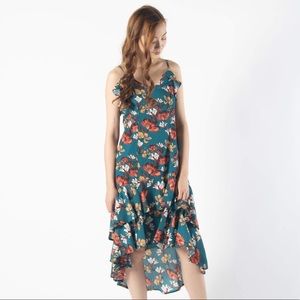 Turquoise Waterfall High Low Floral Dress